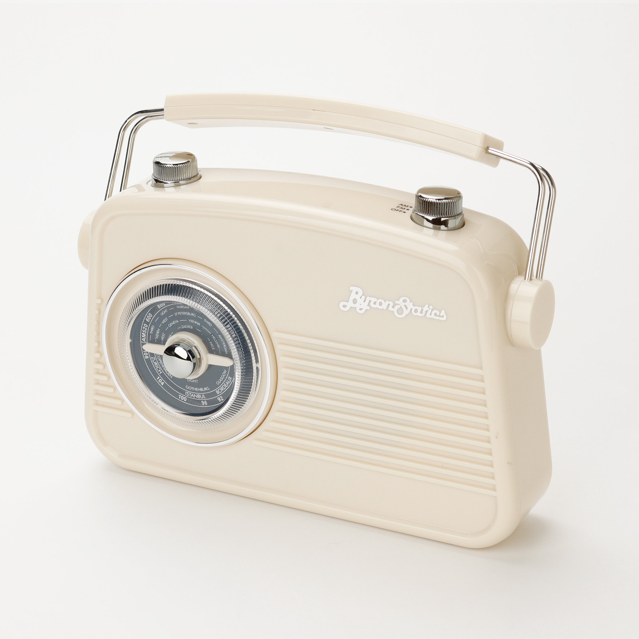 AM66 Vintage AM/FM Radio — cream, rotary dial 3/4 view