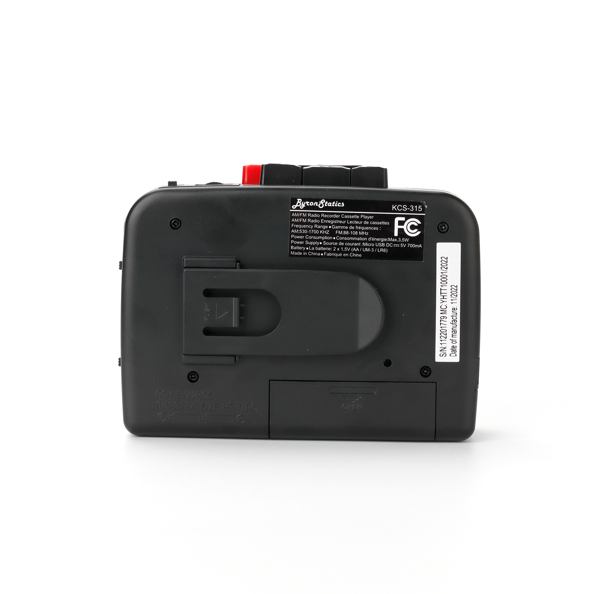KCS-315 back specifications label